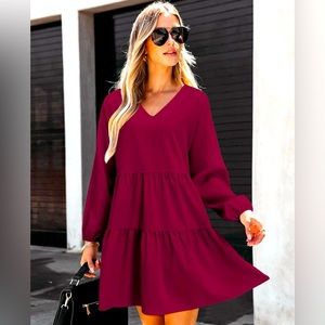 *NWT* Ruffle V-Neck Dress Long Sleeve Swing